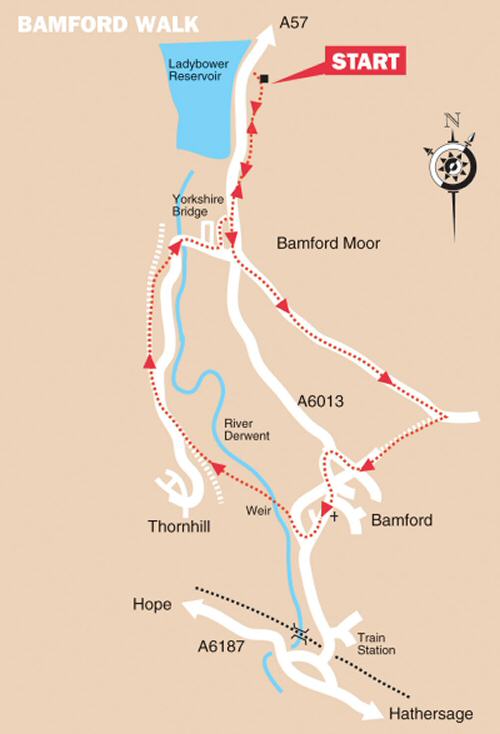 Bamford Ladybower Walk Map (note route change)